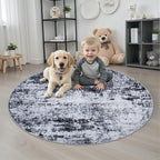 Round Area Rug for Living Room: 4 ft Washable Modern Abstract Soft Thin Rug Indoor Floor No Slip Stain Resistant Carpet for Bedroom Dining Room Farmhouse Nursery Home Office - Black