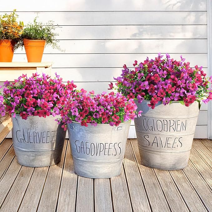 Homsunny Artificial Fake Flowers Plants for Outdoors - 12 Bundles Fake Plants Faux Silk Flowers Outside, UV Resistant for Planter Front, Porch, Garden, Patio, Spring Decor
