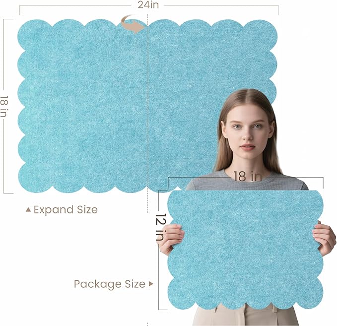 Lightomorrow Scalloped Bulletin Board, 24 x 18 Inches Felt Pin Board - Decorative Cork Alternative for Wall, Foldable Picture Self-Adhesive Vision Prayer Board with 20 Pushpins - Turquoise Blue