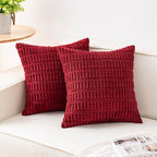 Aegero Pack of 2 Corduroy Decorative Throw Pillow Covers 22x22 Inch Soft Striped Pillow Covers Modern Farmhouse Home Decor for Sofa Living Room Couch Bed（Wine Red）