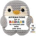 Funny Friendship Gift - Cute Crochet Penguin with 30 Badass Affirmation Cards for Women Best Friends Bestie Coworkers - Birthday Gifts, Easter Basket Stuffers, Emotional Support Animal Gift for Her