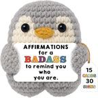 Funny Friendship Gift - Cute Crochet Penguin with 30 Badass Affirmation Cards for Women Best Friends Bestie Coworkers - Birthday Gifts, Easter Basket Stuffers, Emotional Support Animal Gift for Her