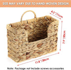 BTSKY Woven Hanging Magazine Holder, Water Hyacinth Magazine Basket, Wall Mounted Storage Basket for Books & Files, Wall File Organizer Magazine Rack with Handle for Home & Office - 11.8x4.3x7.9 Inch
