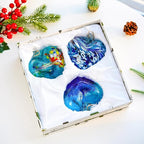 Set of 3 Handmade Glass Heart Ornaments 3.9 Inch Blue Friendship Heart Decor for Garden Home Centerpiece Gifts for Women
