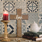 dsjaidh Cross Wall Decor - Wood Color Scripture Wooden Cross For Wall - Rustic Wooden Hanging Signs Christian Easter Decor for Home Office Church Baptism - Christian Gifts for Men Women (Love)- A03