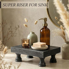 EOSAHR Stylish Rustic Pine Wood Riser Display Stand for Home Decor - Boho Pedestal Stand Can be used as Plant Stand & Cake Stand - Farmhouse Decor Bathroom Accessories Essentials(Old Black)