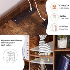 VECELO Corner Cube Shelf with USB Ports & Outlets, Modern Corner Toy Storage Rack with Adjustable Shlef, Wooden Display Bookshelf Bookcase for Living Room, Bedroom, Dining Room, Kitchen, Brown