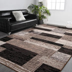 FlyDOIT Modern Geometric Patchwork Area Rug, 6x9 Chocolate Large Rugs for Living Room, Rockwood Collection Indoor Rugs for Bedroom, Throw Carpet Floor Decor for Entryway Dining Room Office Nursery