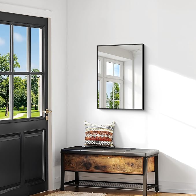 BONEWEI Bathroom Mirror,24x30 inch Wall Mirror for Bathroom Wall Mounted Black Rectangle Square Corner Mirrors,Black Bathroom Mirror for Living Room,Farmhouse,Bedroom Entryway,Horizontal/Vertical