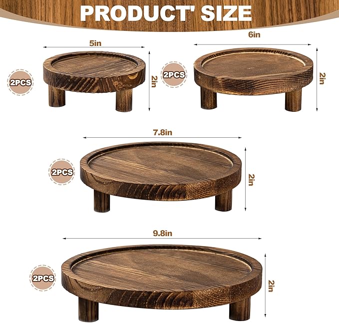 8PCS Wooden Risers for Display Wood Cake Stand for Party Round Food Risers for Buffet Wooden Holder Rustic Riser for Decor Tiered Tray Decor Home Kitchen (Rustic, 8 PCS (10", 8”, 6”, 5”))