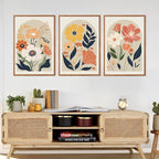 KAIRNE Boho Canvas Wall Art,Abstract Floral Wall Decor,Modern Minimalist Prints Set of 3(16”X24”),Botanical Wall Art Paintings,Bohemian Mid Century Artwork for Living Room Bedroom Office Decor,Framed