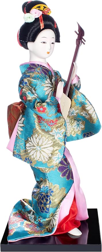 ALAMIYA Home Decoration Asian Japanese Geisha Kimono Doll Collectible Figurine Gift with Paper Fan