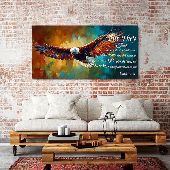 Christian Eagle Wall Art Isaiah 40 31 Poster Bible Verse Wall Decor Inspirational Scripture Canvas Prints Painting Religious Biblical Framed Artwork Bedroom Living Room Home Decoration 29.53x57.87