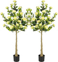 Bellacat 5ft Artificial Camellia Tree with Silk Yellow Flowers, 60in Faux Camellia Plant with Lifelike Trunk, Fake Flower Tree Potted Front Door Plants for Porch Patio Deck Living Room Decor, 2Pack