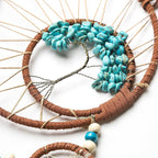 Life Tree Dream Catcher with Chakra Crystals - Handmade Brown Blue 5-Ring Wall Hanging for Bohemian Home Decor