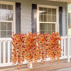 Homsunny Fall Flowers for Outdoors Fake Flowers UV Resistant Artificial Fall Flowers for Home Patio Balcony Yard Porch, Orange and Sunset Red