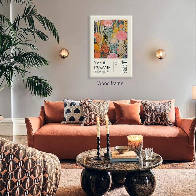 Abstract Yayoi Kusama Posters Japanese Wall Art Vintage Tokyo Aesthetic Prints Yayoi Kusama Inspired Japanese Gallery Wall Art for Stylish Room Bedroom Living Room Decor 12x16in Framed