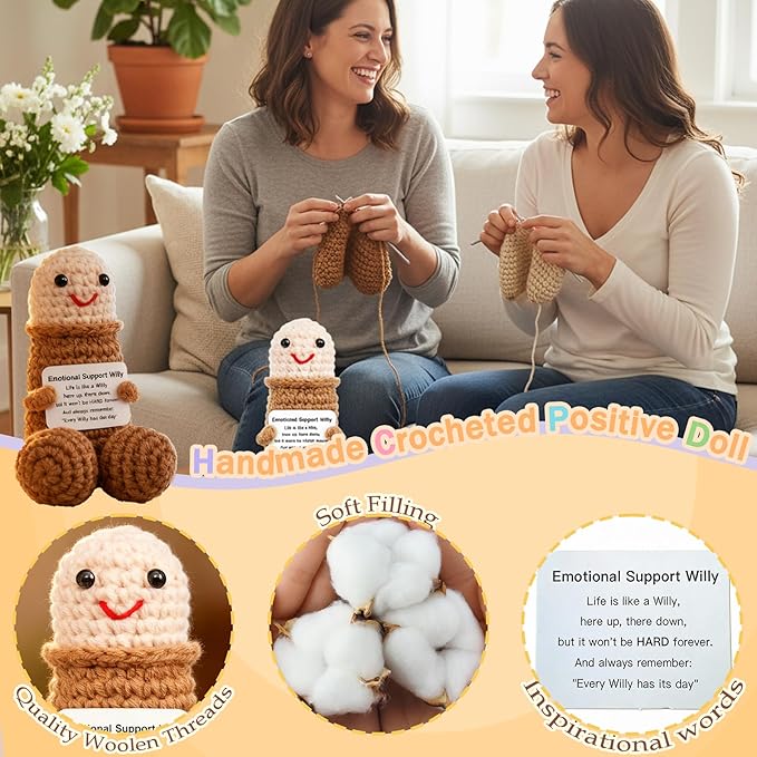 Funny Gag Doll Emotional Support Positive Crochet Animals Pickle Gifts for Adult Men Women Brother,Weird Things Stuff Desk Decor