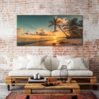 Beach Wall Art Palm Tree Pictures Sunset Coastal Landscape Bathroom Wall Decor Tropical Ocean Canvas Prints Nature Seascape Painting Artwork for Living Room Bedroom Office Home Decoration 24x48"