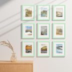 Vittanly 8x10 Picture Frames Set of 9, Shatter Resistant Plexiglass, Display 5x7 Pictures with Mat or 8x10 without Mat, Photo Frames for Wall or Tabletop, Engineered Wood, Light Green