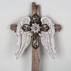 BC Home Decor Angel Wings Crosses Wall Décor, 12" H Angel Decoration Gifts For Women, Rustic Decor Style, Inspirational Wall Sculpture, Hand Painted by Buildclassic