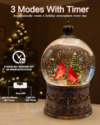 Christmas Cardinal Snow Globe Light up Lantern with 8 Songs, 6.99" Christmas Snow Globes for Kids Adults, 6H Timer & Dual Power, Snowglobes Christmas Decorations Indoor, Gifts for Women Men