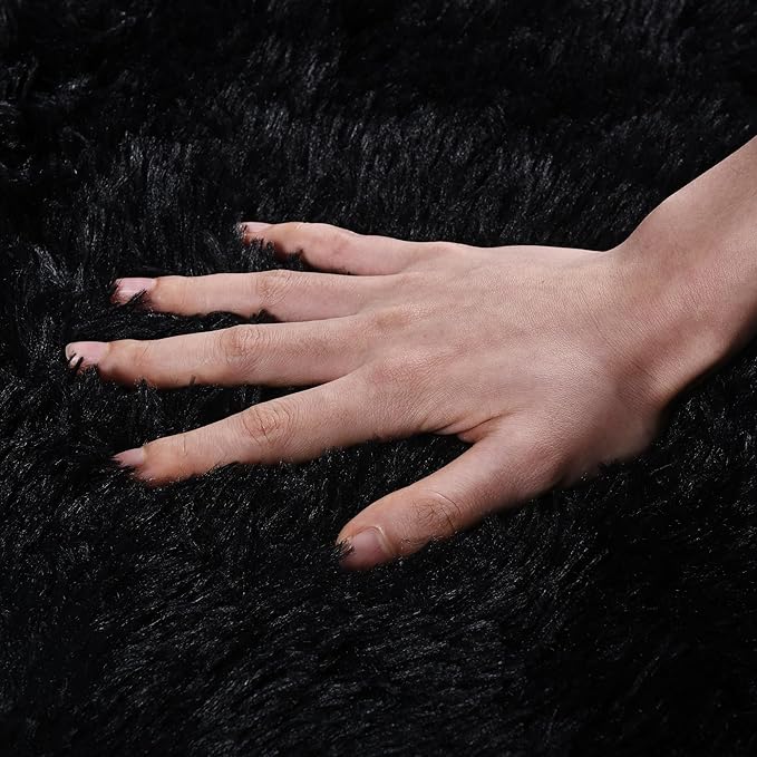 Black Rug for Bedroom, Soft Shaggy Modern Shag 4x6 Area Rugs for Living Room, Upgrade Non-Slip Plush Fluffy Carpet for Kids Boys Girls Room Dorm Home Decor Aesthetic