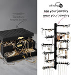 AllHungUp 12-Tier Wall Jewelry Organizer Wall Mounted Jewelry Organizer Necklace Holder Wall Mount Hanging Necklace Organizer Jewelry Hanger Wall Mounted Earring Holder Display Earring Organizer Black