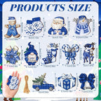 Suzile 36 Pcs Christmas Wooden Ornaments Blue Christmas Ornaments for Tree Vintage Winter Tree Decorations Xmas Hanging Wood Cutouts Decor for Farmhouse Home Winter Holiday Party Wreaths