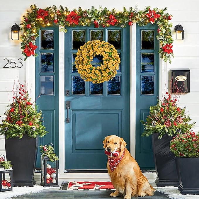 20 Inch Spring Summer Wreaths for Front Door, Artificial Flowers Violet Silk Floral Wreaths with Fake Plants Green Eucalyptus Leaves for Outdoors Farmhouse Wall Wedding Porch Home Decor