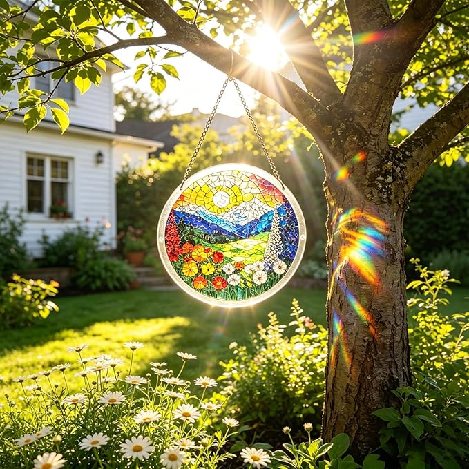Acrylic Suncatcher Puzzle, 83 Pieces Unique Landscape Sun Catcher Puzzle Kit for Doors Garden and Window Hanging, DIY Suncatcher Kits for Adults, 7.4 in