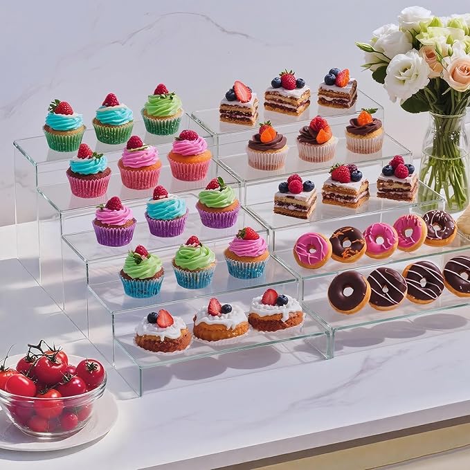 OVNTHYK Acrylic Risers 10 Pcs (2 Sets) – Large Display Risers, Clear Perfume Organizer Stands for Figures, Jewelry, Decorations, Cupcakes & Dessert Table Display