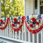8 PCS Mini Patriotic American Cabinet Wreaths Small Red White and Blue Floral Wreath for Front Door with Ribbon Roses Daisy Forsythia July Independence Day Hanging Wreath for Porch Wall Window Decor