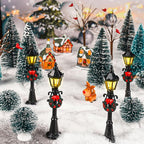 32 PCS Christmas Figurine Village Accessories, Mini Street Light Models with Brush Trees, Miniature Christmas Pathway Street Lamps Lantern Post for DIY Micro Landscape Fairy Garden