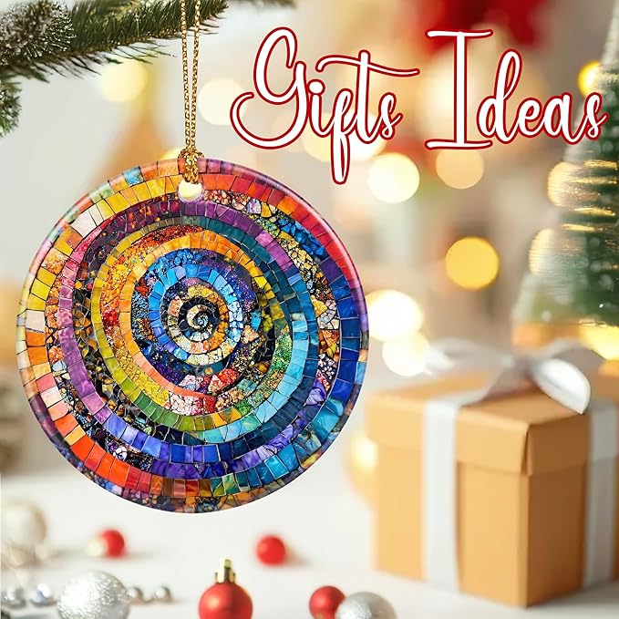 Christmas Ornament, Xmas Decorations for Tree, Christmas Tree Ornaments, Hanging Ornaments for Home Decor, Holiday Ornament, Gifts for Art Lovers, Holiday Party Gifts, Xmas Gift Ideas - Rainbow Spiral