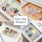 STORi SimpleSort 3-Piece Stackable Clear Drawer Organizer Set | 9" x 6" x 2" Rectangle Trays | Wide Makeup Vanity Storage Bins and Office Desk Drawer Dividers | Made in USA