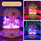 Carousel Music Box，Luxury Color Change LED Light Music Box,Luminous Rotating 3-Horse Musical Box with Gift Box for Girls Birthday Valentine Gift (You are My Sunshine, Gold)