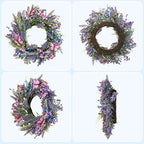 Lavender Wreaths for Front Door 18 Inch Spring Summer Wreath with Lavender,Berries, Butterflies,for Year-Round Use Indoors and Outdoors as Wall, Door, Window, Party and Wedding Decorations