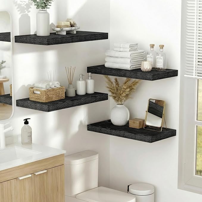 Vivelove 16 Inches Floating Shelves Wall Mounted, 10" Deep Wall Shelves for Bedroom, Bathroom, Living Room, Kitchen, Office, Home Decor, Modern Shelf, Set of 2, Black, 16x10.2x1.5