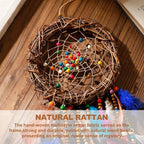 Dream Catcher Native American Boho Dreamcatcher Rattan Wall Decor, Handmade Natural Peacock Feathers Purple Colorful Beaded Hanging Ornament Indian Decor for Girls Bedroom(Purple Peacock Feather)