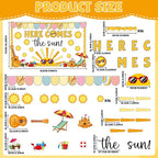 Summer Shine Bright Sun Bulletin Board Set Here Comes The Sun Paper Cutouts Classroom Decorations Tropical Beach Name Tags for Teacher Back to School Nursery Chalkboard Home Wall Door Decor Supplies