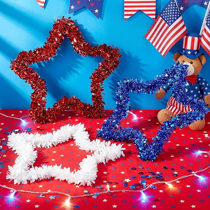 Chuangdi 6 Pcs 4th of July Wreath 250th Anniversary Decoration for Front Door, 11.8 Inch Patriotic Red White Blue Star for Independence Day Wall Window Home Hanging Veterans Memorial Day Party Supply