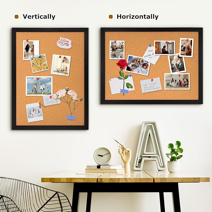 DOLLAR BOSS Cork Board for Wall 36" x 24" Bulletin Board for Wall with Black Wood Frame, Picture Display Pin Broad Vision Board for Office Home School Room Decorative Hanging 10 Pushpins