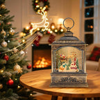 Christmas Snow Globes, Light Up Snow Globe with 6H Music Timer, Auto Snowfall, USB or Battery Powered, Christmas Globe with Santa Snow Globe Scene, Indoor Christmas Decorations for Home, Retro Gold
