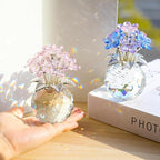 Qianwei Pink Forget Me Not Crystal Flowers - Sympathy Glass Flowers Collectible Figurines Decor Paperweight Ornament Home Office Table Desk Decorations