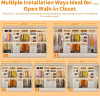 Closet System with 6 Wood Drawers, 6.6-13FT Closet Organizer System with Cuttable Shelves for Walk in Closet with 6 Expandable Hanging Rods, Heavy Duty Built-in Closet for Bedroom, White
