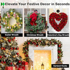 Black Wreath Hangers for Front Door Decor, 22LB Strong Suction Cup Garland Hooks for Christmas Easter Valentine Decorations, Wreath Door Hanger for Glass Window Indoor Outdoor, Reusable Garland Hanger