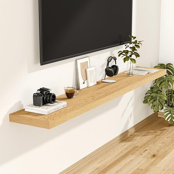 Vivelove 12 Inch Deep Floating Shelves 55 inch Long, Thick Wall Shelves with Invisible Brackets, Shelf for Bedroom Bathroom Living Room Kitchen Office, Rustic Farmhouse Decor, 55x12x1.5 Set of 2, Oak
