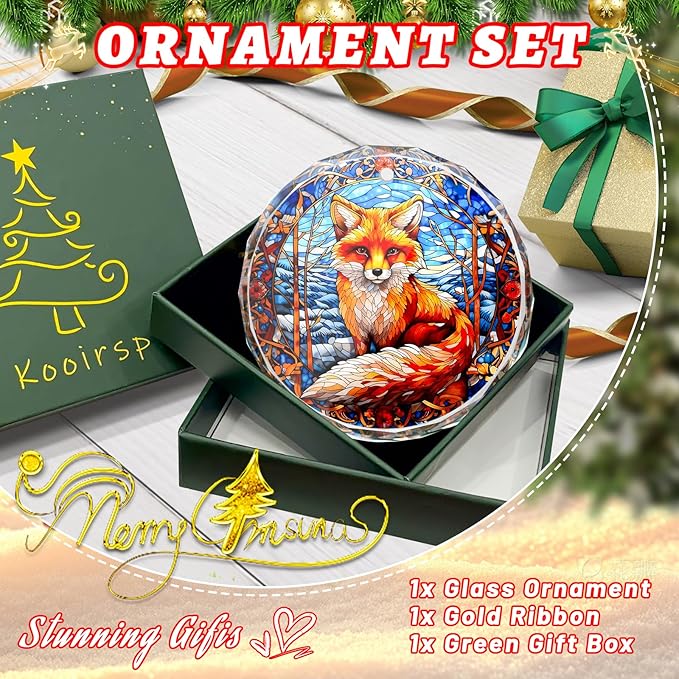 Fox Stained Glass Ornament - Christmas Tree Decor, Fox Ornaments for Christmas Tree, Gift Exchange