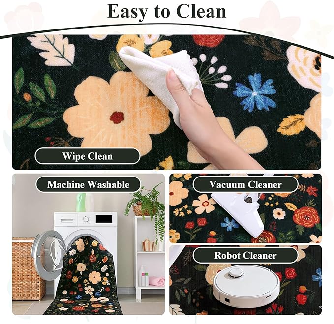 U'Artlines 2'6" x 10' Boho Runner Rug for Hallways Kitchen Colorful Floral Soft Non Slip Washable Floor Carpet Runners for Entryway Laundry Room Bathroom Green